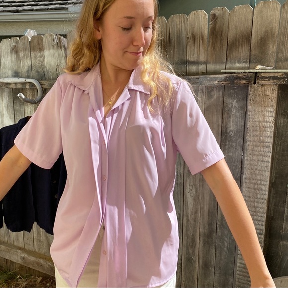 1980’s purple lilac silk like blouse top shirt - Picture 2 of 8
